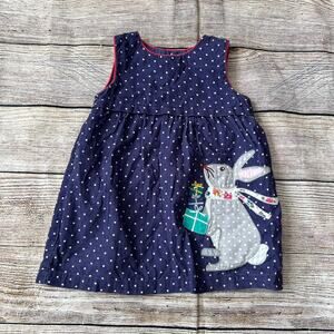 Baby Boden Blue Corduroy Bunny Appliqué Jumper Dress (6-12M)